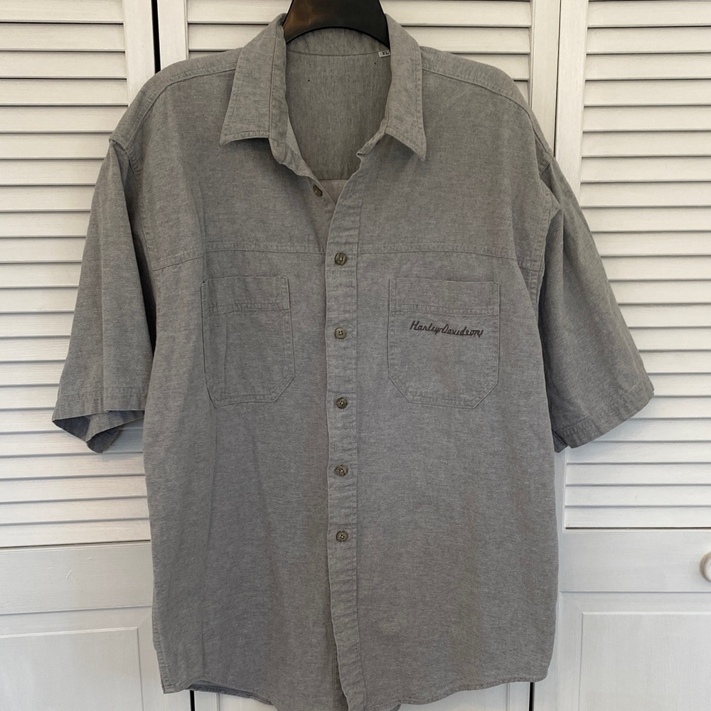 Harley Davidson Sz XL Men's Gray Short Sleeve Button Down Shirt